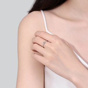 Minimalist S925 sterling silver ring featuring a small square moissanite stone for women