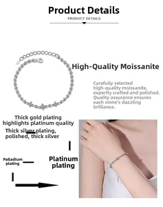 Detailed view of S925 sterling silver moissanite bracelet with thick gold plating finish