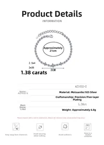 Detailed view of S925 silver moissanite bracelet with 1.38ct star pendant and size metrics