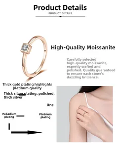 Macro detail of champagne gold square moissanite ring with multi-layer metal plating