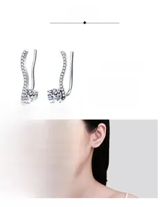 Macro view of S925 silver wave earrings featuring moissanite stones and rhodium plating