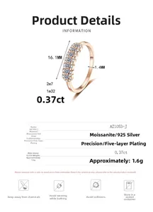 Detail view of 925 silver champagne gold moissanite ring with specific size parameters