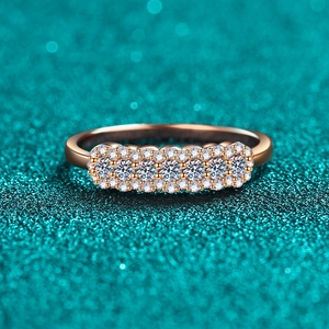 925 Sterling Silver Moissanite Ring For Women Champagne Gold Minimalist Band Luxury Wedding Party Anniversary Jewelry With GRA Certificate
