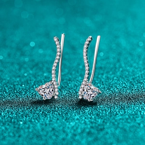 S925 Sterling Silver Heart Moissanite Zirconia Ear Climber Earrings Rhodium Plated Elegant Line Sparkly Jewelry For Women