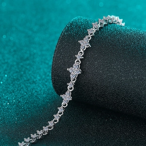 Elegant S925 sterling silver moissanite bracelet with sparkling clover motifs for women
