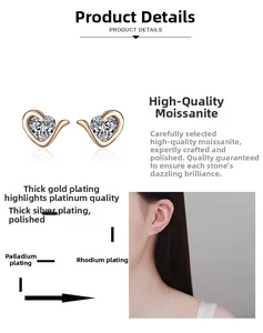 Detailed view of heart-shaped moissanite earrings showing multi-layer plating process