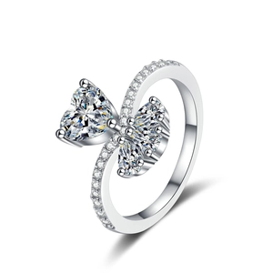 Elegant S925 silver heart moissanite ring featuring a floral bouquet design on white background