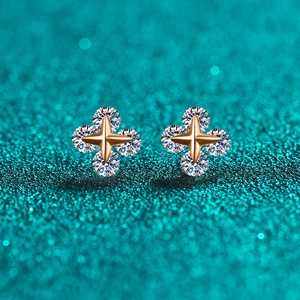Orecchini a Bottone in Argento Sterling 925 Moissanite Oro Champagne Forma di Stella Trifoglio per Donna Gioielli di Moda Semplici di Alta Qualità