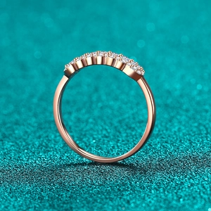 Elegant rose gold S925 sterling silver moissanite ring with row of sparkling round stones