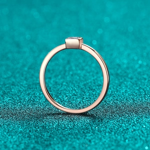 Minimalist S925 sterling silver ring in rose gold with square moissanite gemstone
