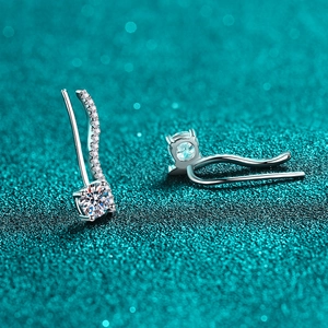 Elegant 925 sterling silver moissanite ear climbers with curved lines and sparkling gems