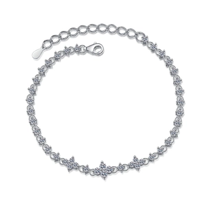 Sparkling S925 sterling silver moissanite bracelet with star floral design and lobster clasp