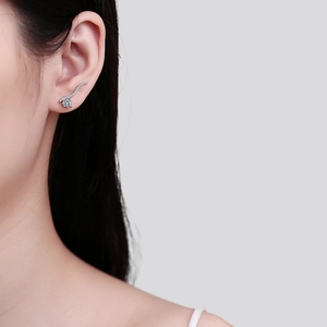 S925 sterling silver heart-shaped ear climbers with moissanite pave and pear-cut stone