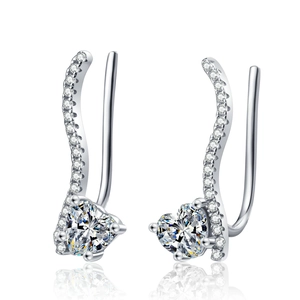 Elegant S925 sterling silver heart moissanite climber earrings with sparkling zircon