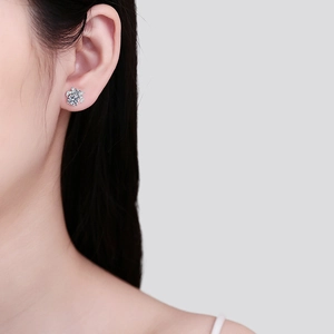 Elegant S925 sterling silver moissanite stud earrings in a floral cluster design