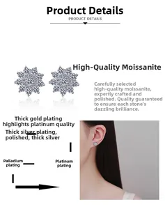 Detailed view of moissanite stud earring with silver, rhodium and palladium plating