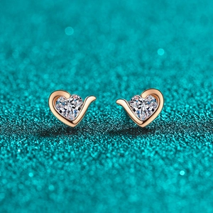 925 Sterling Silver Moissanite Heart Stud Earrings Champagne Gold Heart Shaped Minimalist Dainty Jewelry For Women Daily