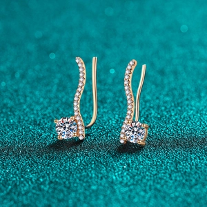 Boucles d'Oreilles Clous en Argent Sterling S925 Moissanite Or Champagne pour Femmes Courbe de Vague Minimaliste Zirconia