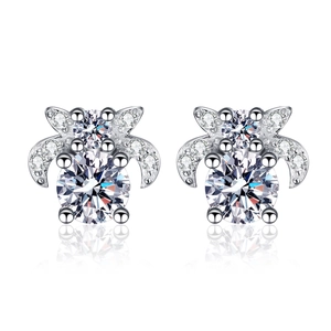 Sparkling S925 sterling silver moissanite stud earrings featuring an artistic floral design