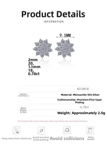 Detail specifications of 925 silver snowflake moissanite earrings with dimension data