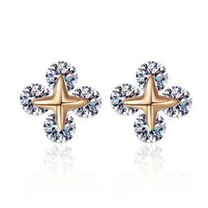 Orecchini a perno a stella in argento S925 e moissanite color oro champagne per donna