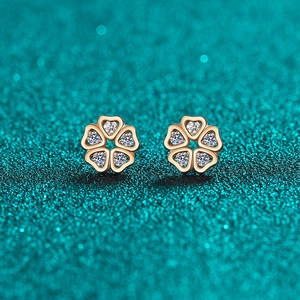 S925 Sterling Silver Moissanite Heart Petal Flower Stud Earrings With GRA Certificate For Women Champagne Gold Fresh Sweet Style Jewelry Gift