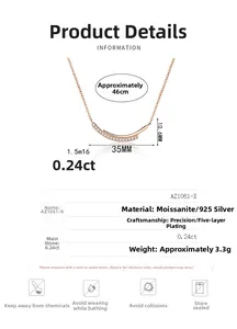 Detailed size specifications for 925 silver moissanite necklace with dimension diagrams