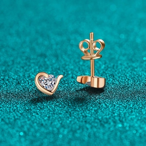 Elegant heart-shaped moissanite stud earrings in rose gold finish for women