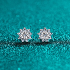 S925 Sterling Silver Moissanite Snowflake Stud Earrings Elegant Sun Flower Dainty Earrings For Women High Quality Jewelry Gift
