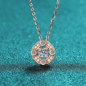 Collana Con Ciondolo in Argento Sterling 925 Moissanite per Donna Placcata Oro Champagne Zirconia Fiore Gioielli