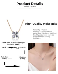 Detailed view of moissanite clover pendant necklace with thick gold plating layers