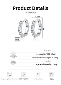 Spécifications de taille pour boucles d'oreilles créoles hexagonales en argent 925 et moissanite