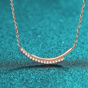 S925 Sterling Silver Moissanite Smile Necklace For Women Champagne Gold Pave Moissanite Curved Line Simple High-end Jewelry