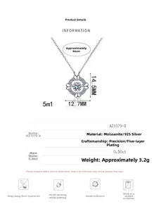 Detail of S925 silver moissanite necklace showing heart pendant dimensions and 0.5ct stone