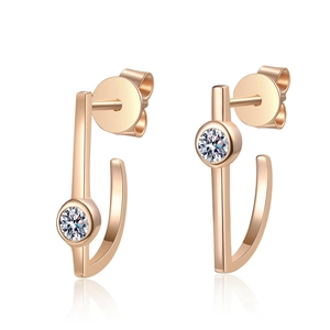 Elegant rose gold S925 silver J-shaped earrings featuring minimalist Moissanite stones