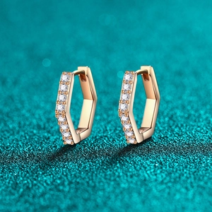 925 Sterling Silver Moissanite Hexagon Stud Earrings Champagne Gold Geometric Ear Buckle Minimalist Pave Moissanite Jewelry