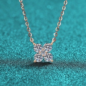 925 Sterling Silver Moissanite Flower Pendant Necklace Champagne Gold Fashion Commuter Jewelry For Women Elegant Lucky Style