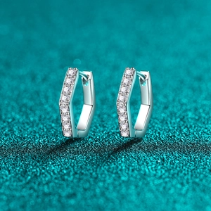 Boucles d'Oreilles Créoles en Argent Sterling 925 Moissanite Hexagonale Pour Femmes Minimaliste Géométrique Pavé Moissanite Bijoux Quotidien