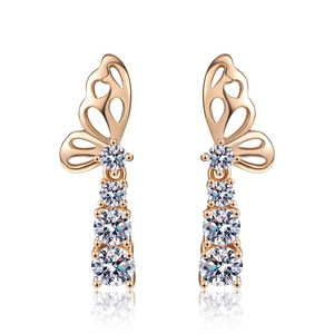 Elegant S925 silver butterfly earrings in rose gold with gradient round zircon stones