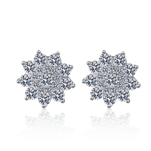 Sparkling S925 sterling silver snowflake moissanite stud earrings for women with mirror reflection