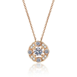 Elegante collana in argento S925 oro rosa con ciondolo rotondo in moissanite lucida