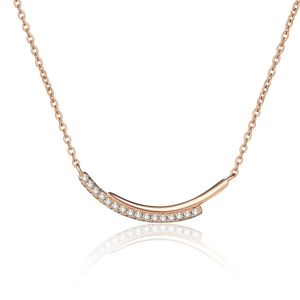 Elegant S925 sterling silver champagne gold smile necklace with curved diamond pendant