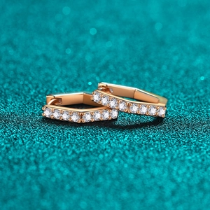 S925 sterling silver hexagonal hoop earrings in champagne gold with sparkling pavé stones