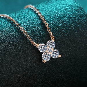 Champagne gold S925 sterling silver clover necklace with moissanite petals for women