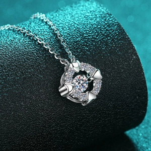 S925 sterling silver heart-framed moissanite necklace with a shimmering dancing stone