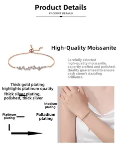 Détail du bracelet en moissanite avec placage d'or multicouche et fermoir coulissant
