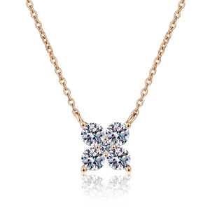 Elegant S925 silver champagne gold floral pendant necklace with sparkling moissanite stones