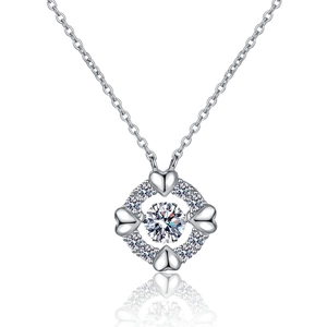 Sparkling S925 sterling silver heart moissanite necklace with dainty silver chain
