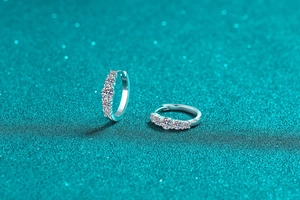 Close-up of S925 sterling silver earrings with five brilliant round cut moissanite stones