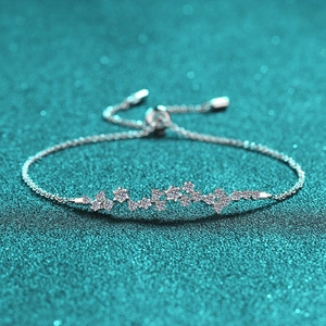 S925 Sterling Silver Moissanite Bracelet For Women Fashion Star Leaf Flower Branch Adjustable Bolo Bracelet Ins Jewelry